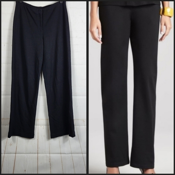 Eileen Fisher Wool Blend Knit Workwear Career Pants in Black Small - Picture 1 of 8